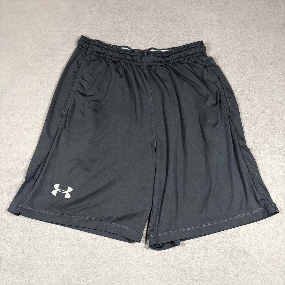 Under Armour Athletic Shorts Mens Large Black Loose Fit Elastic Waist Pockets